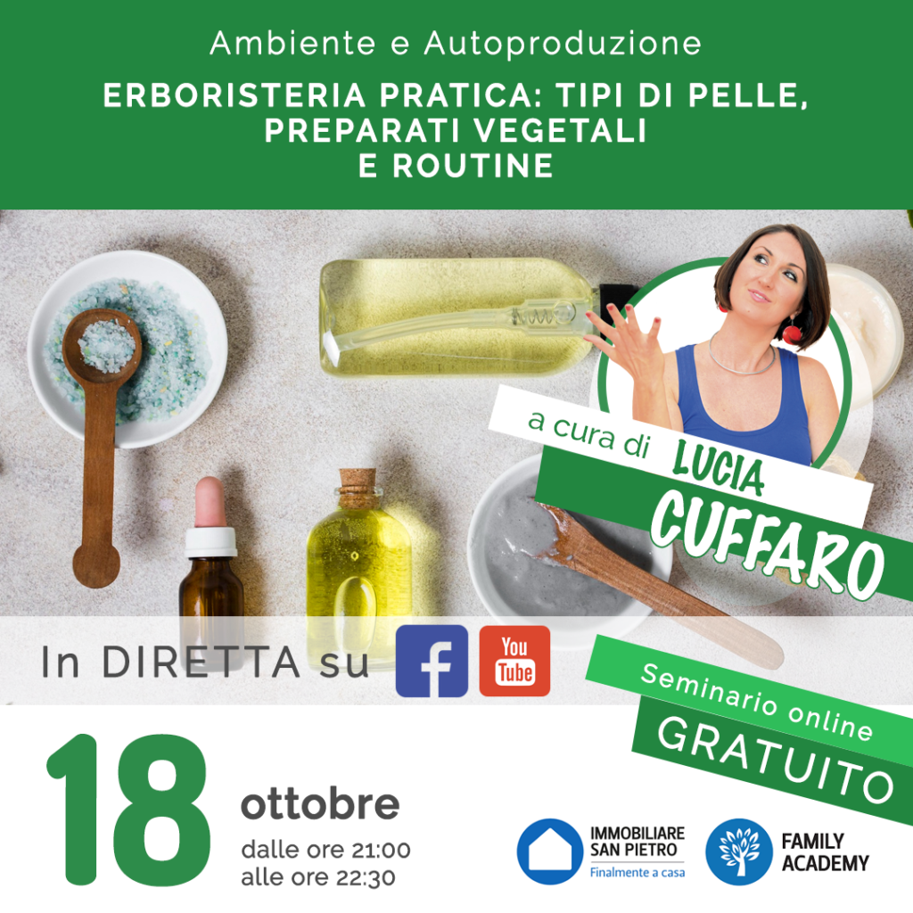 Seminario on line – Erboristeria Pratica: Tipi di pelle, Preparati Vegetali e Routine